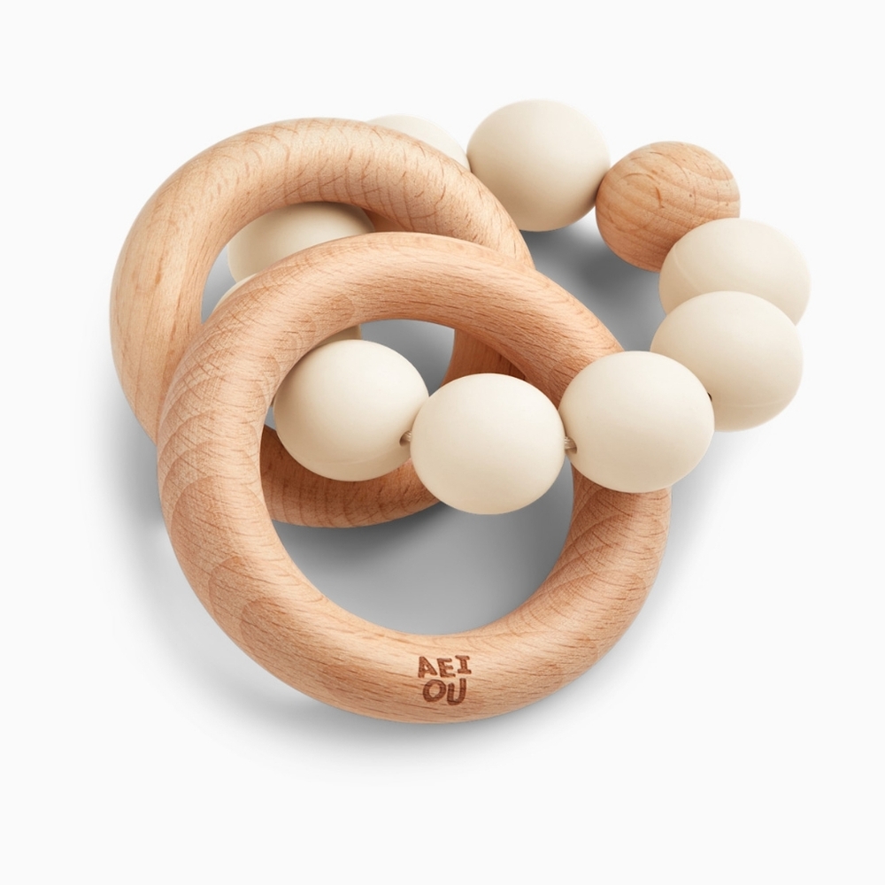 Recalled! ** AEIOU Silicone & Wood Multi-Ring Teether NWT